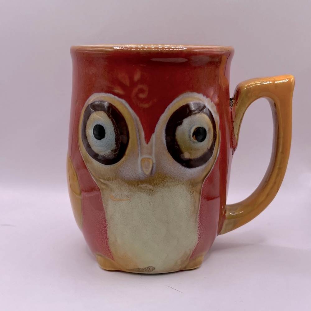 Gibson Home Owl Coffee Mug Tea Cup Orange Red Glazed